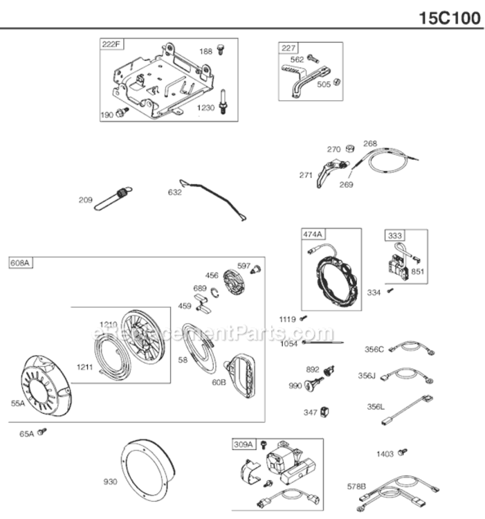 Page D Diagram and Parts List for 15C100 0111-0939 Briggs and Stratton Engine